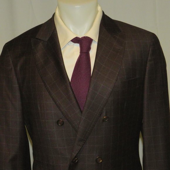 Brunello Cucinelli Brown Flannel Windowpane Double Breasted Blazer 40 NWT $2995 - Picture 3 of 12